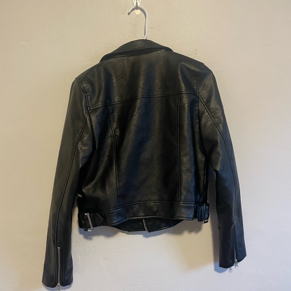 LOVE TREE Black Leather Jacket with Zippers & Buckles - Picture 4 of 7